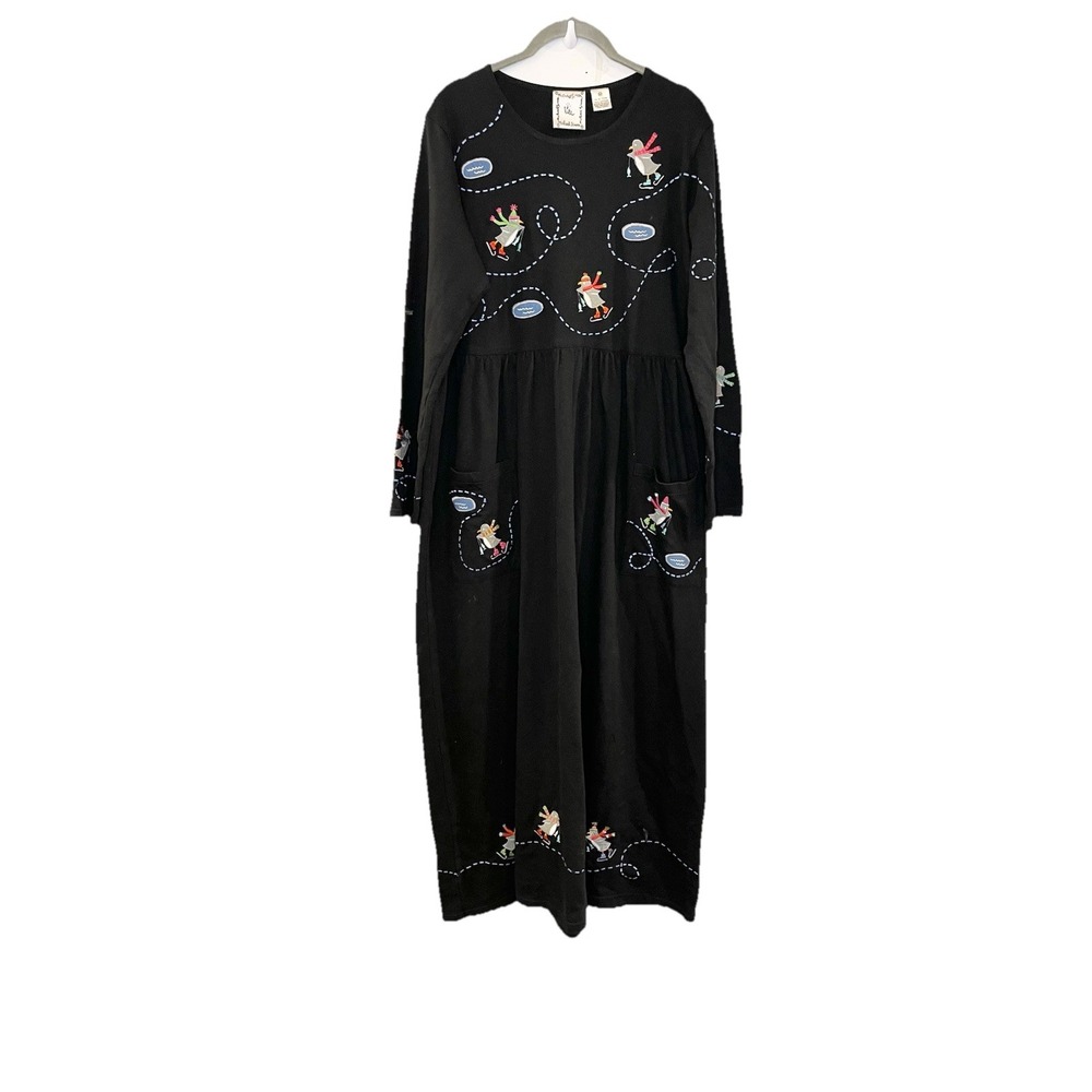 Michael Simon Christmas Dress Holiday Penguin Ice Skating‎ Embroidered Pockets